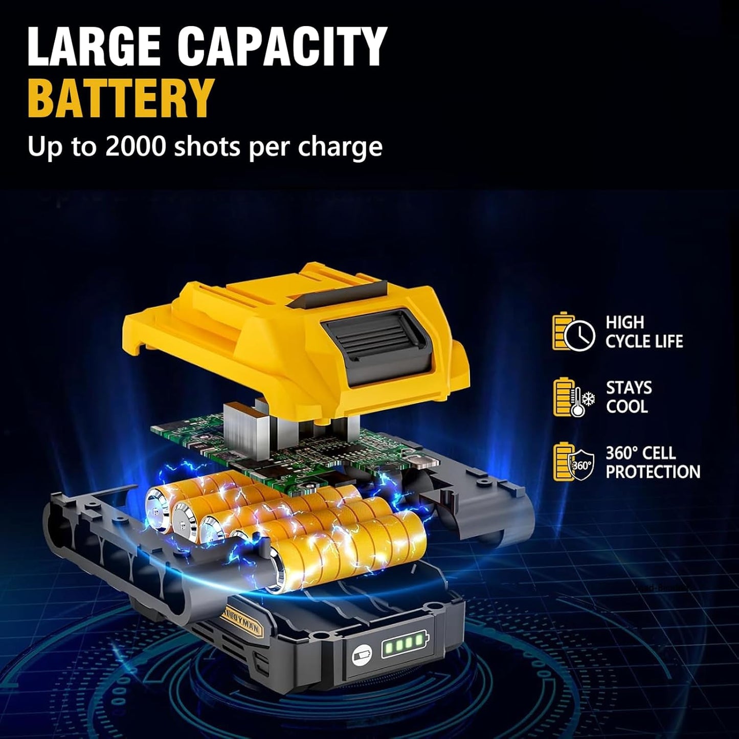 18 Gauge Nail Gun Battery Powered, 2 in 1 Cordless Brad Nailer/Electric Stapler with 2.0Ah Battery and Charger,1000pcs Nails and 500pcs Staples Included for Home Improvement & Woodworking
