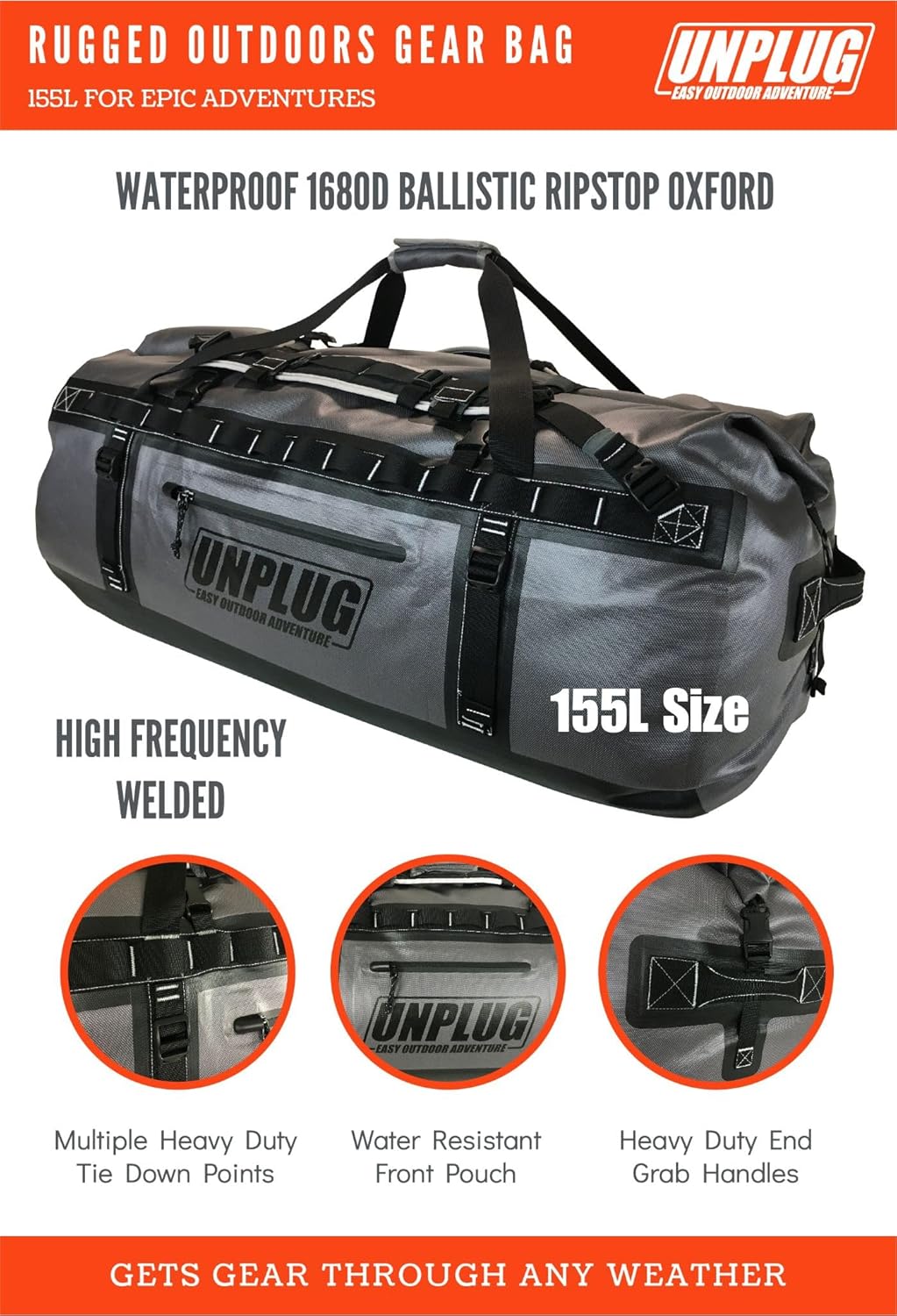 Ultimate Adventure Bag -1680D Heavy Duty Waterproof Travel Duffel Bags for Camping, Motorcycle Dry Bag, Waterproof Bags for Boating, Waterproof Duffle Backpack,Tactical Duffle Bag