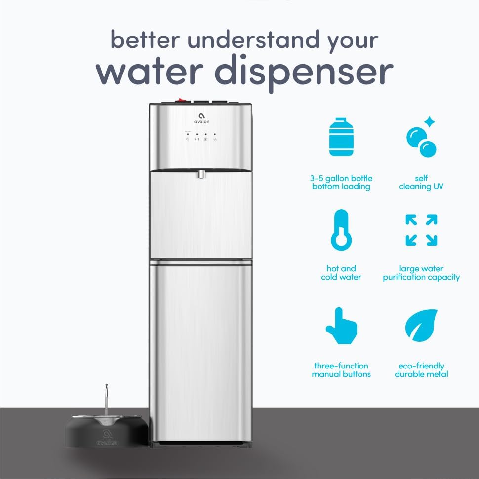 Limited Edition Self Cleaning Water Cooler Water Dispenser - 3 Temperature Settings - Hot, Cold & Room Water, Durable Stainless Steel Construction, Bottom Loading .