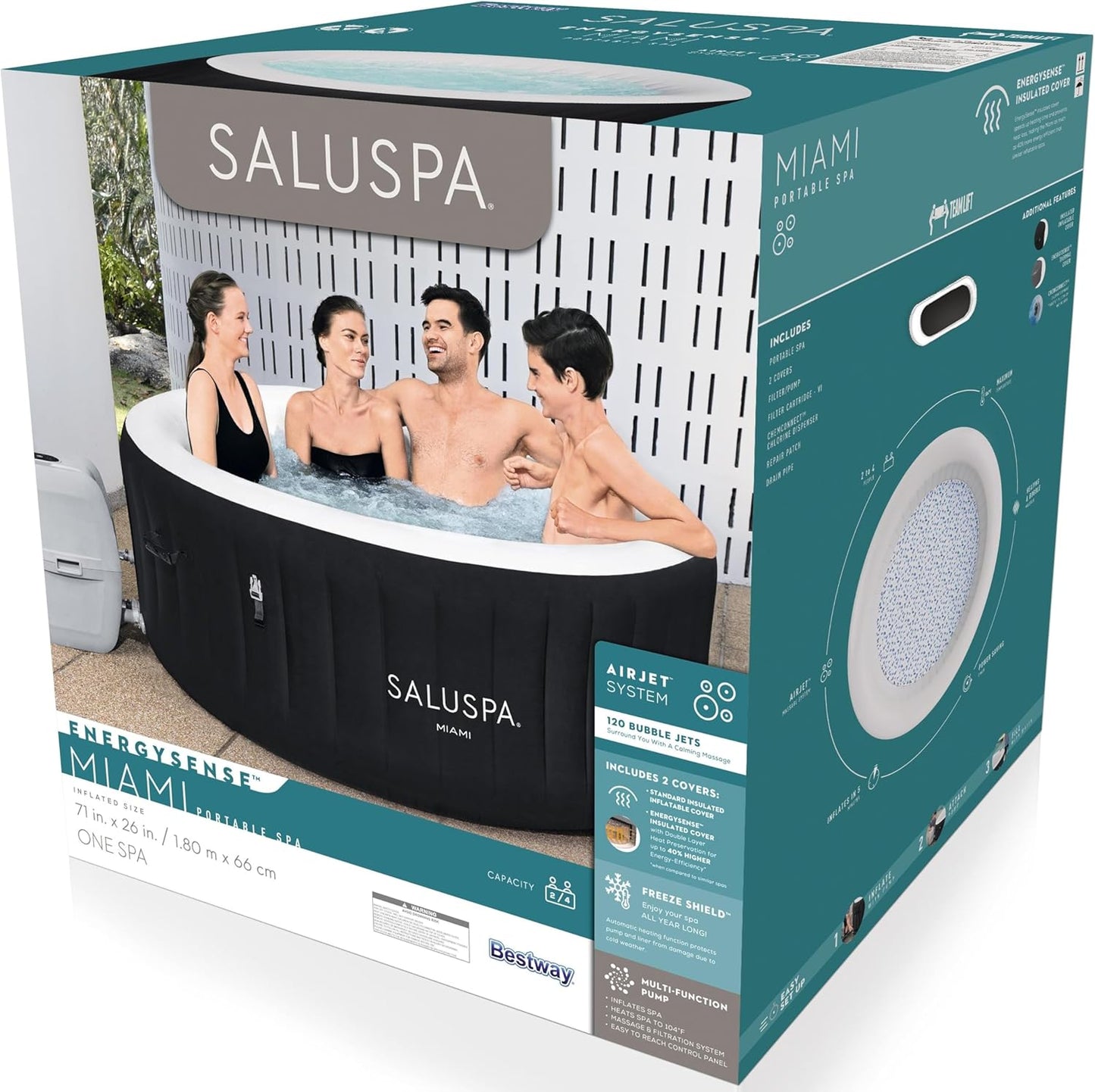 Inflatable Hot Tub Spa (71" x 26") | Portable Hot Tub with 2 Covers (1 Energy-Efficient Thermal Cover and 1 Standard Cover) | Fits Up to 2-4 Persons | Black