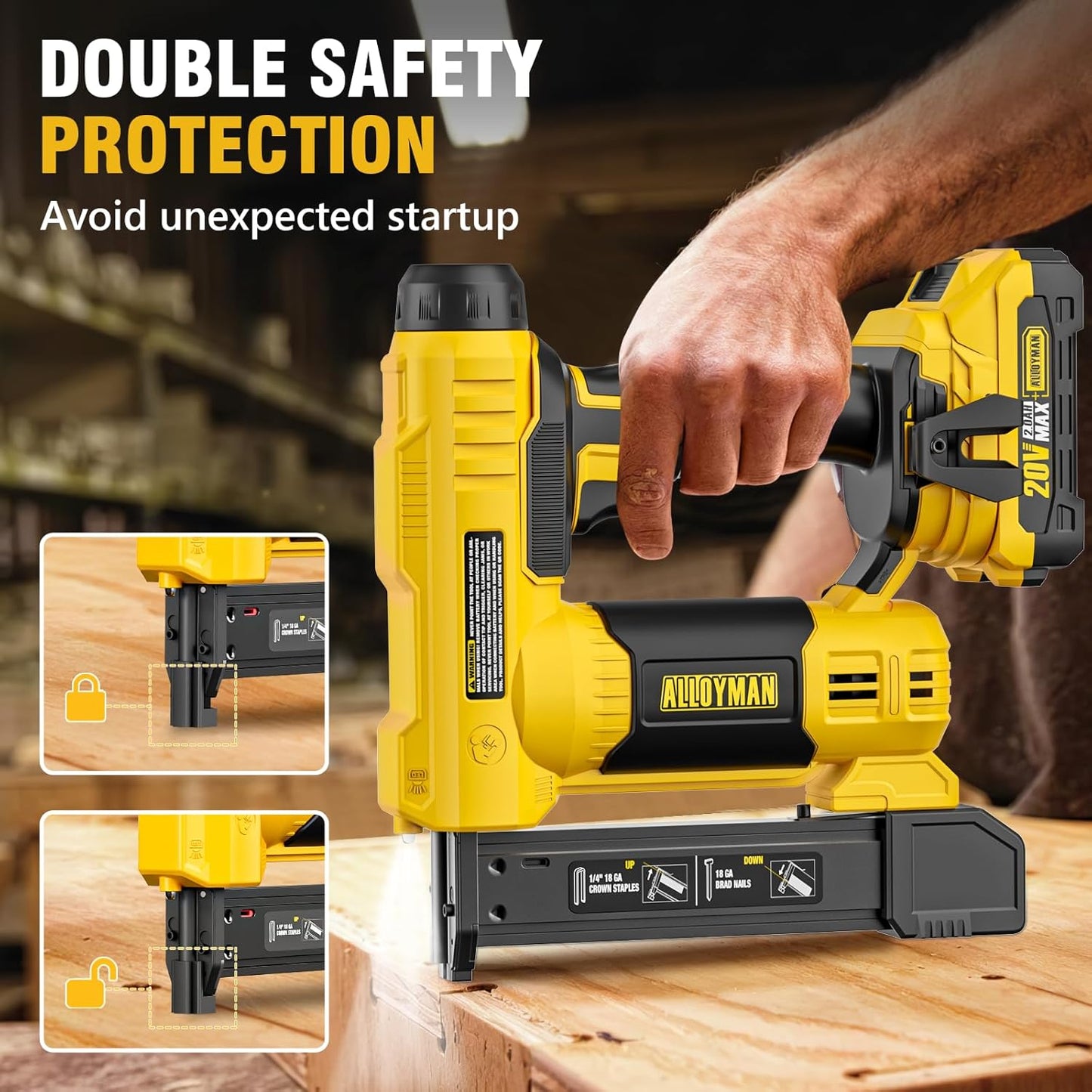18 Gauge Nail Gun Battery Powered, 2 in 1 Cordless Brad Nailer/Electric Stapler with 2.0Ah Battery and Charger,1000pcs Nails and 500pcs Staples Included for Home Improvement & Woodworking