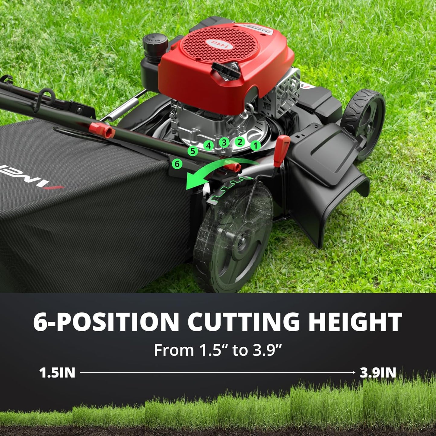 21" Steel Deck Gas Lawn Mower, Heavy-Duty 3-in-1 Push Mower, 144cc 4-Stroke Engine, 6-Position Height Adjustment, Large 1.4 Bushel Grass Catcher, Durable & Efficient for Yard & Garden