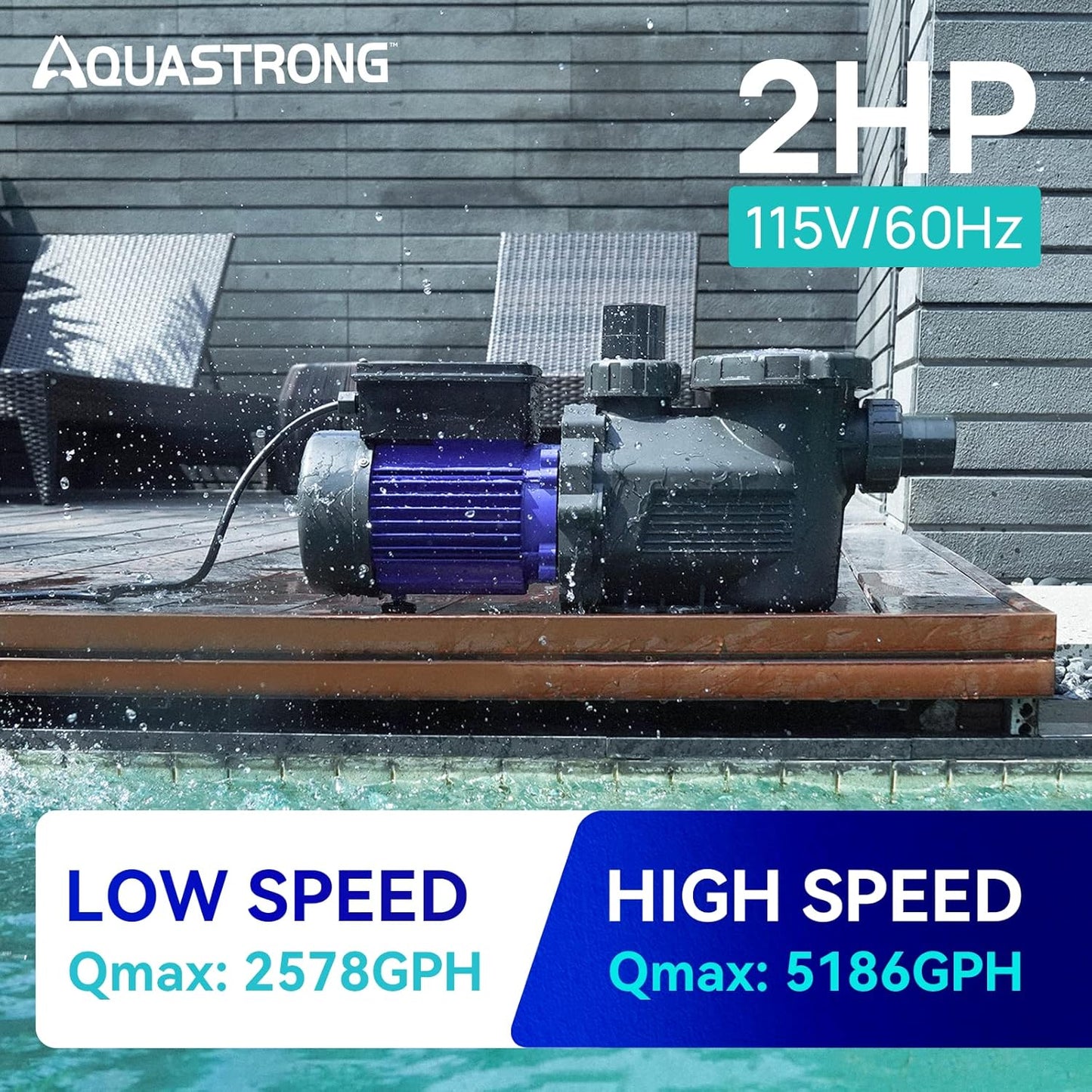 In/Above Ground Pool Pump, High Flow (with Timer, 2HP, 8917 GPH, 220V)