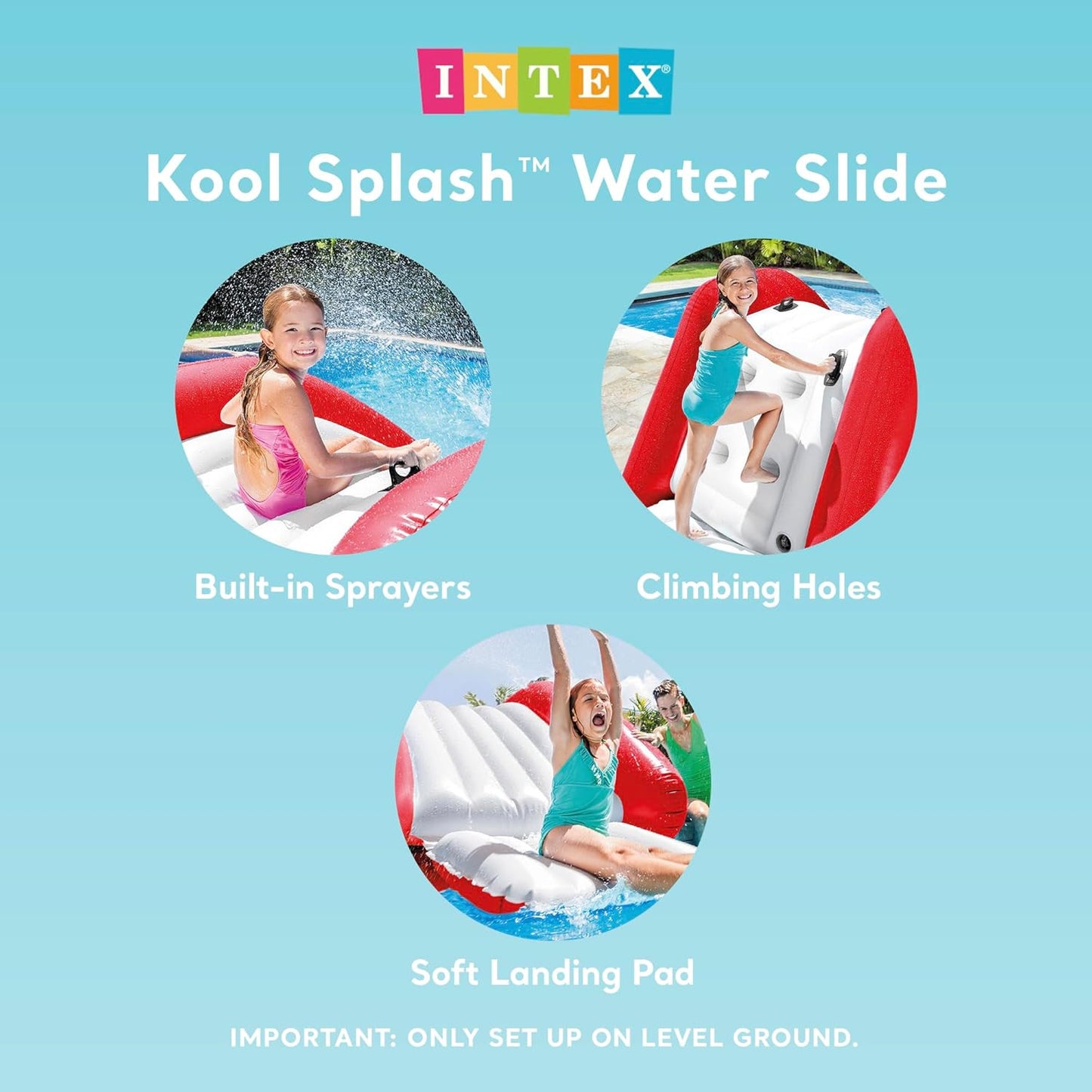 Inflatable Water Slide Swimming Pool Play Center with Built in Sprayers for Kids and Adults, Ages 6 and Up, Blue
