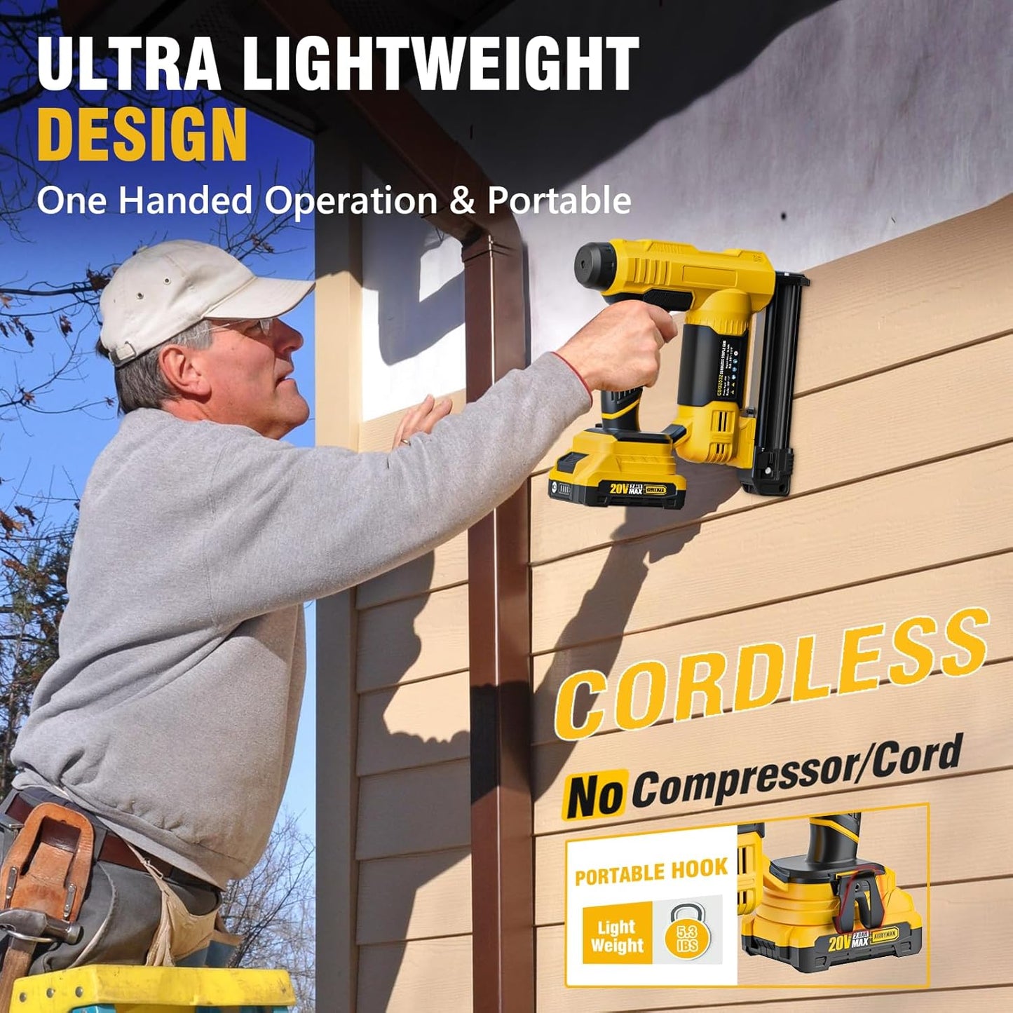 18 Gauge Nail Gun Battery Powered, 2 in 1 Cordless Brad Nailer/Electric Stapler with 2.0Ah Battery and Charger,1000pcs Nails and 500pcs Staples Included for Home Improvement & Woodworking