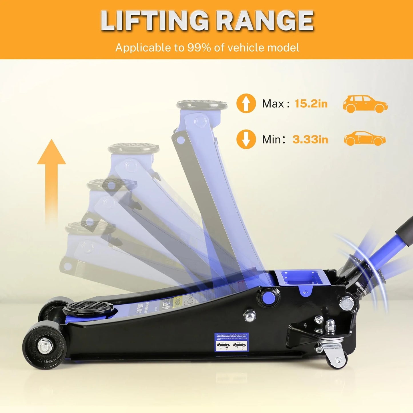 4-Ton Floor Jack, Low Profile Car Jack, Heavy-Duty Trolley Jack Car Lift with Dual Pump Pistons, Lifting Range 4"-21", 8000LBS