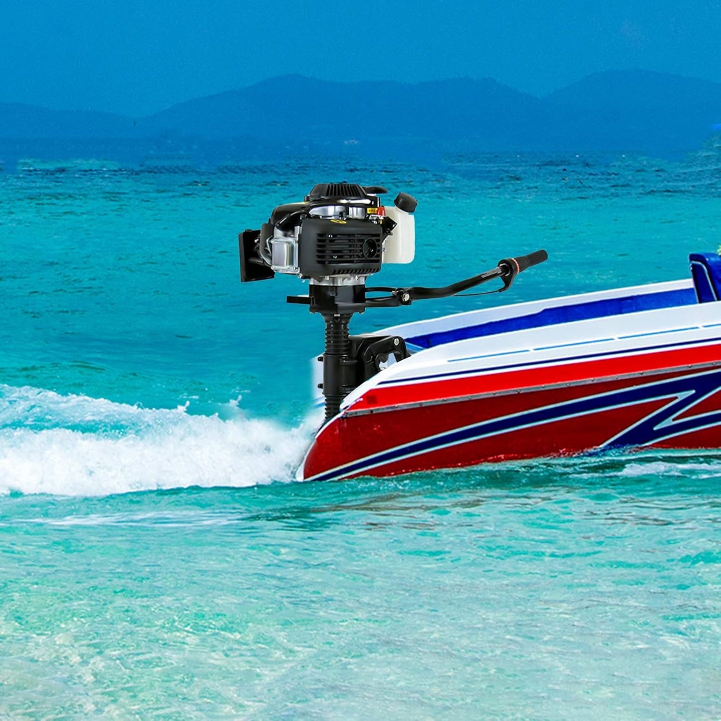 4 Stroke Outboard Motor, 4HP Heavy Duty Fishing Boat Engine with Wind Cooling CDI System, 55CC Jet Pump Boat Engine for Fishing Boats, Rubber Boats, 4hp Outboard Motor