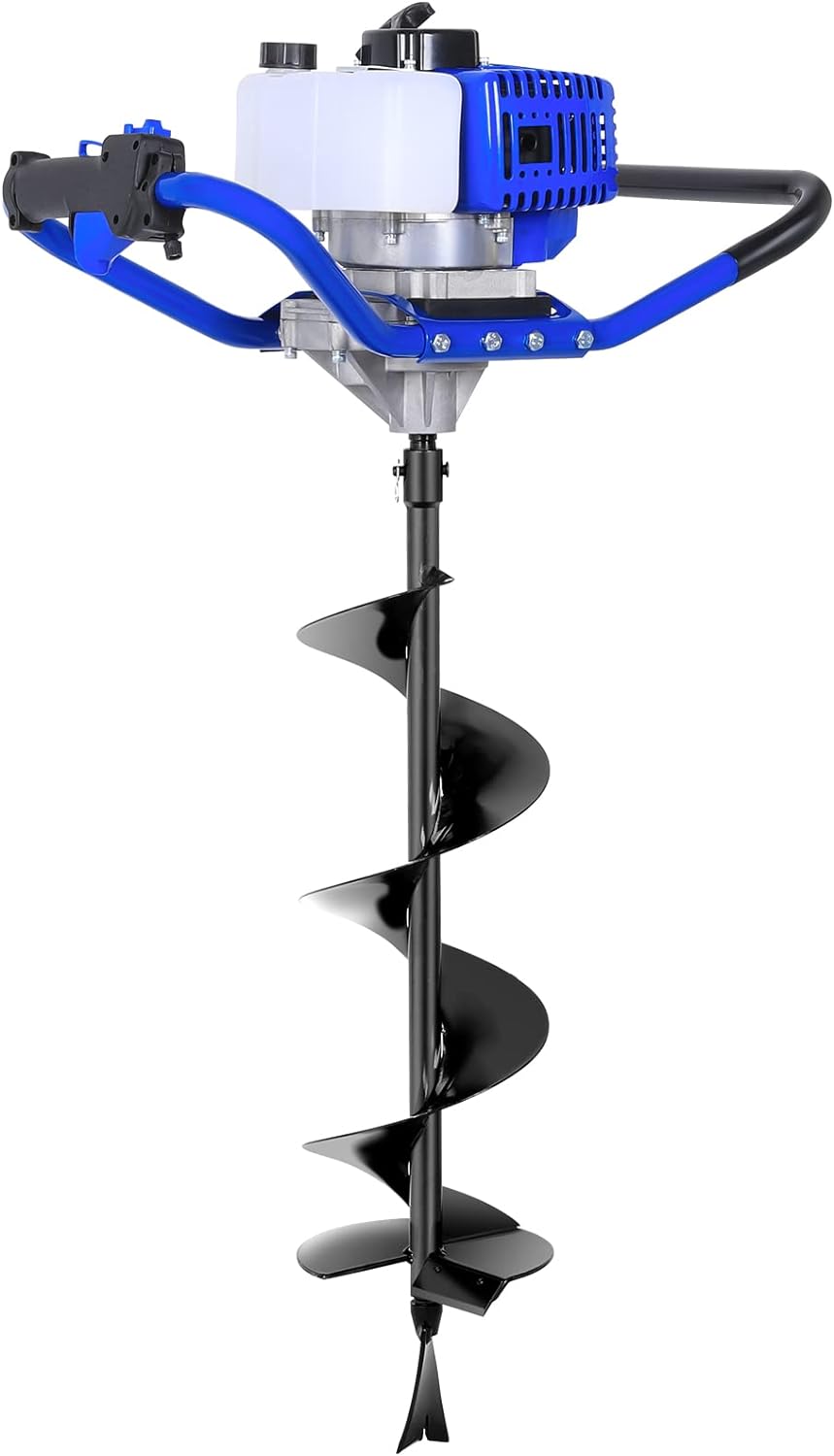 Post Hole Digger Gas Powered, 52cc 2.4 HP 2 Stroke Engine Earth Auger with 8" Drill Bit, EPA Compliant Post Hole Auger