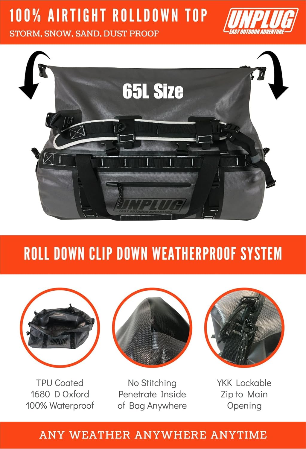 Ultimate Adventure Bag -1680D Heavy Duty Waterproof Travel Duffel Bags for Camping, Motorcycle Dry Bag, Waterproof Bags for Boating, Waterproof Duffle Backpack,Tactical Duffle Bag