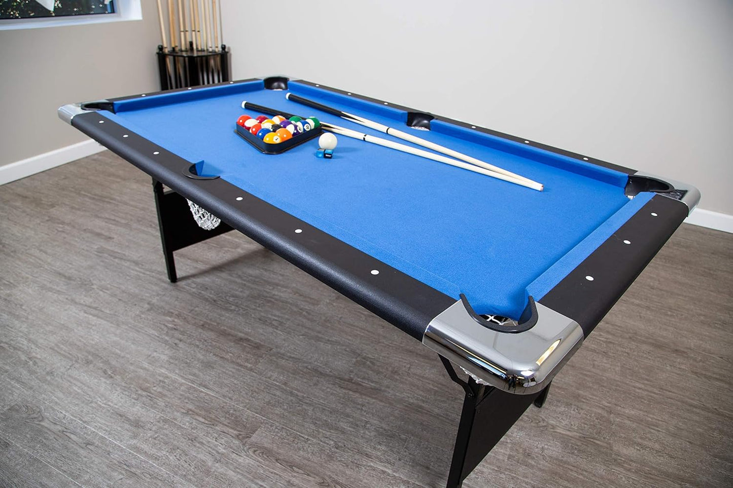 6 Ft Portable Pool Table, Adults Folding Billiards Tables for Game Room with Easy Foldable Storage, Includes Full Set of Billiard Balls, Cues, Chalk & Brush
