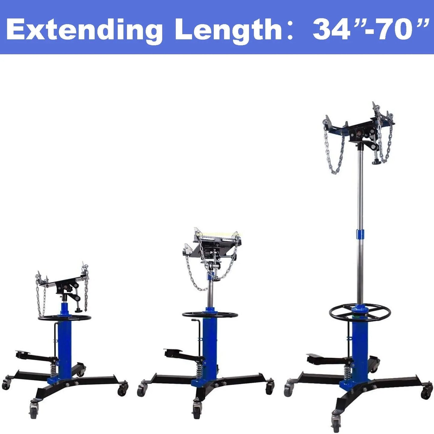 1660 Pounds Hydraulic Car Transmission Jack Vertical Lift with 360° Swivel Wheel Pedal ,Blue,33"-70"(0.75Ton)