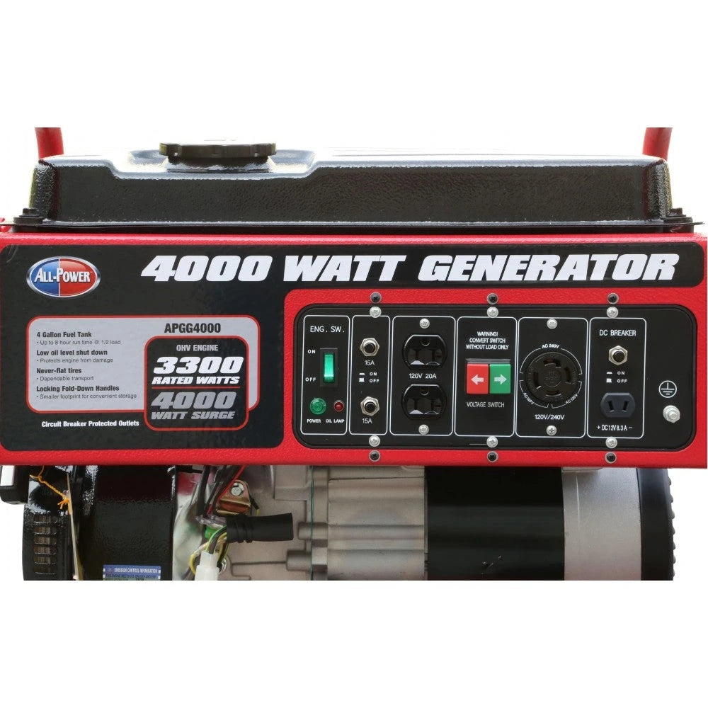 4000 Watt Generator APGG4000, 4000W Portable Generator for Home Use Power Backup, RV Standby, Hurricane Damage Restoration Power Backup.