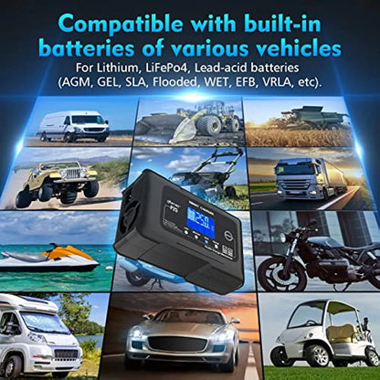25-Amp Smart Battery Charger,Lithium,LiFePO4,Lead-Acid AGM/Gel/SLA.. Car Battery Charger,Trickle Charger, Maintainer/deep Cycle Charger,12V/25A and 24V/13A,for Motorcy,Boat,Lawn Mower,Golf cart..