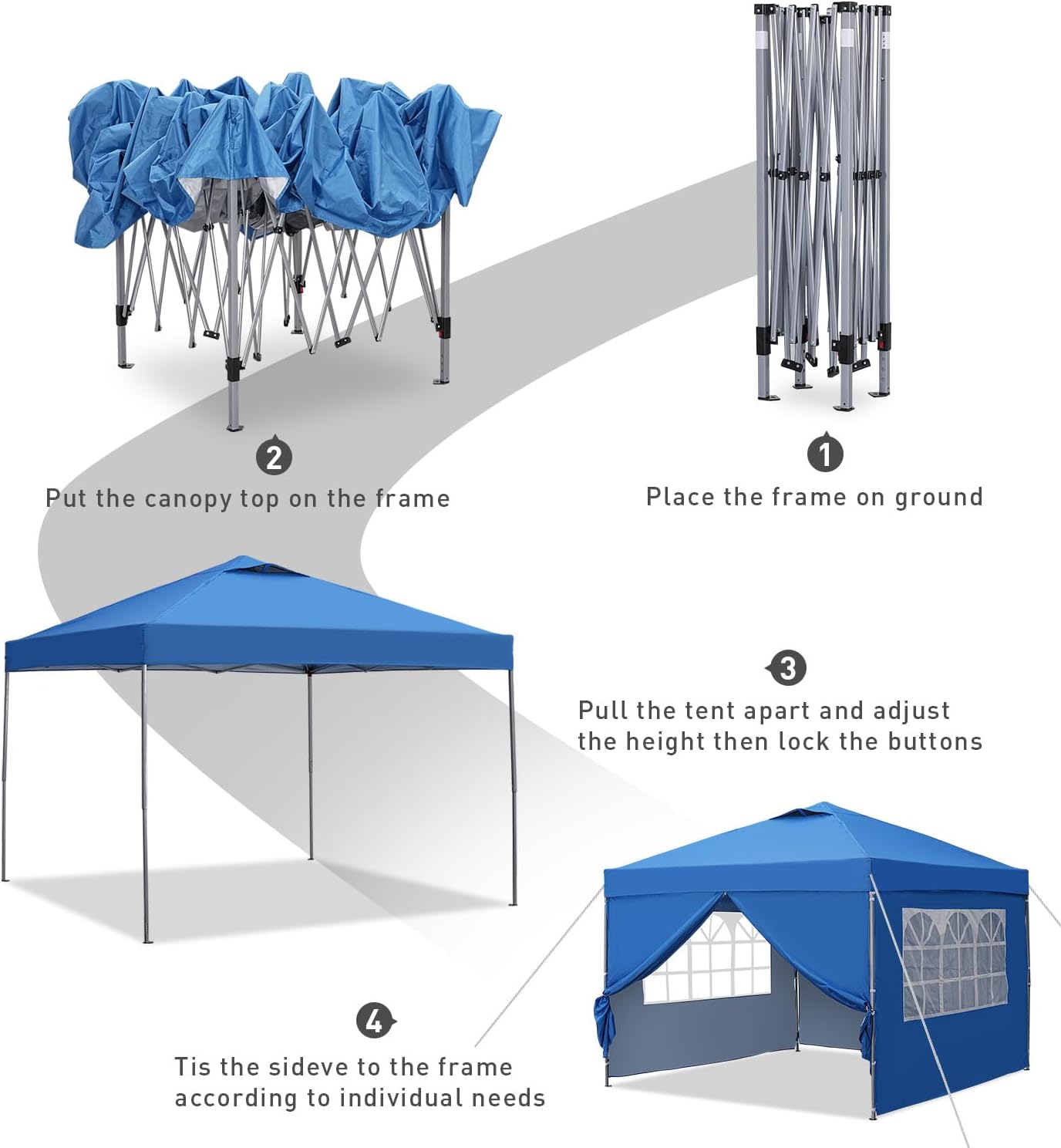 10x10 Pop Up Canopy Tent, Outdoor Canopy Tent, Patio Tent,Commercial Instant Gazebos,4 Sidewalls, Portable Shelter Canopies, with 4 sandbags, Blue.