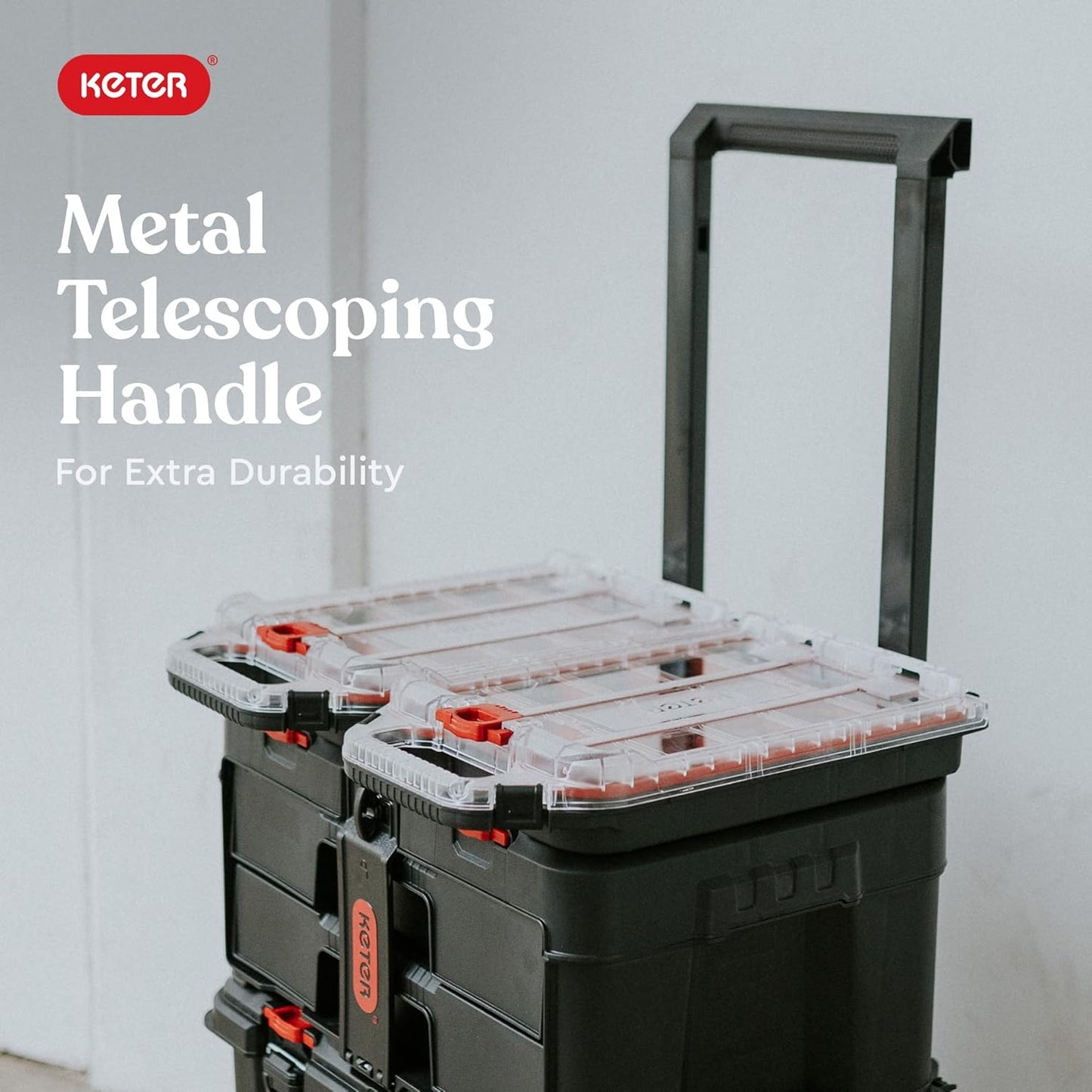 Modular Tools Organizer for Garage Storage and DIY, 3 Piece Resin Rolling Tool Box System for Small Parts