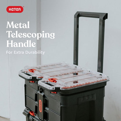 Modular Tools Organizer for Garage Storage and DIY, 3 Piece Resin Rolling Tool Box System for Small Parts