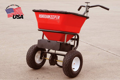 Walk Behind Push Spreader, 100lb Capacity, For Salt, Ice & Snow Melt, Included Grate & Cover With Enclosed Gearbox for Protection.