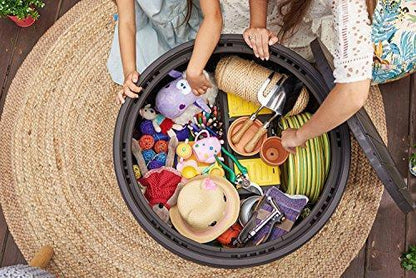 37 Gallon Round Deck Box, Patio Table for Outdoor Cushion Storage, Brown