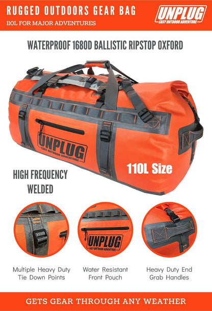 Ultimate Adventure Bag -1680D Heavy Duty Waterproof Travel Duffel Bags for Camping, Motorcycle Dry Bag, Waterproof Bags for Boating, Waterproof Duffle Backpack,Tactical Duffle Bag