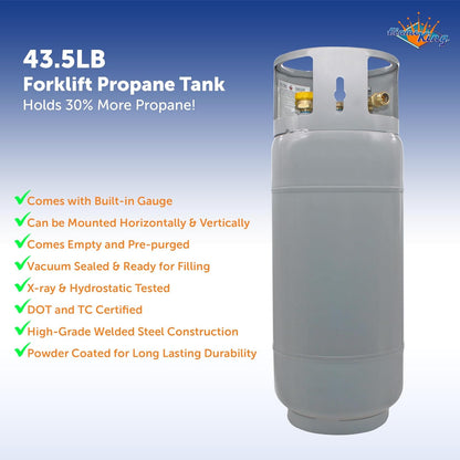 Steel Forklift Propane Tank Cylinder with Built-in Gauge, Gray.