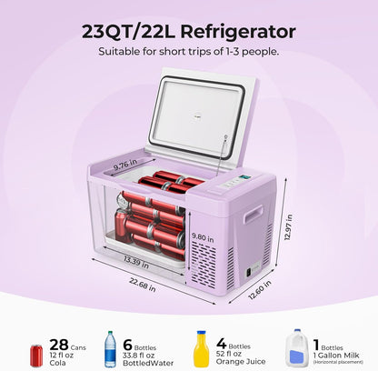 12 Volt Refrigerator 12V Car Fridge 23 Quart Portable Freezer Compressor Cooler 12/24V DC 110~240 Volt AC for Truck Van RV Camper SUV Travel Camping Road Trips Tailgating -7℉~50℉