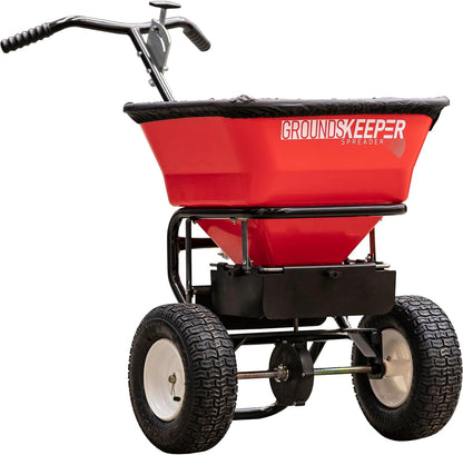 Walk Behind Push Spreader, 100lb Capacity, For Salt, Ice & Snow Melt, Included Grate & Cover With Enclosed Gearbox for Protection.