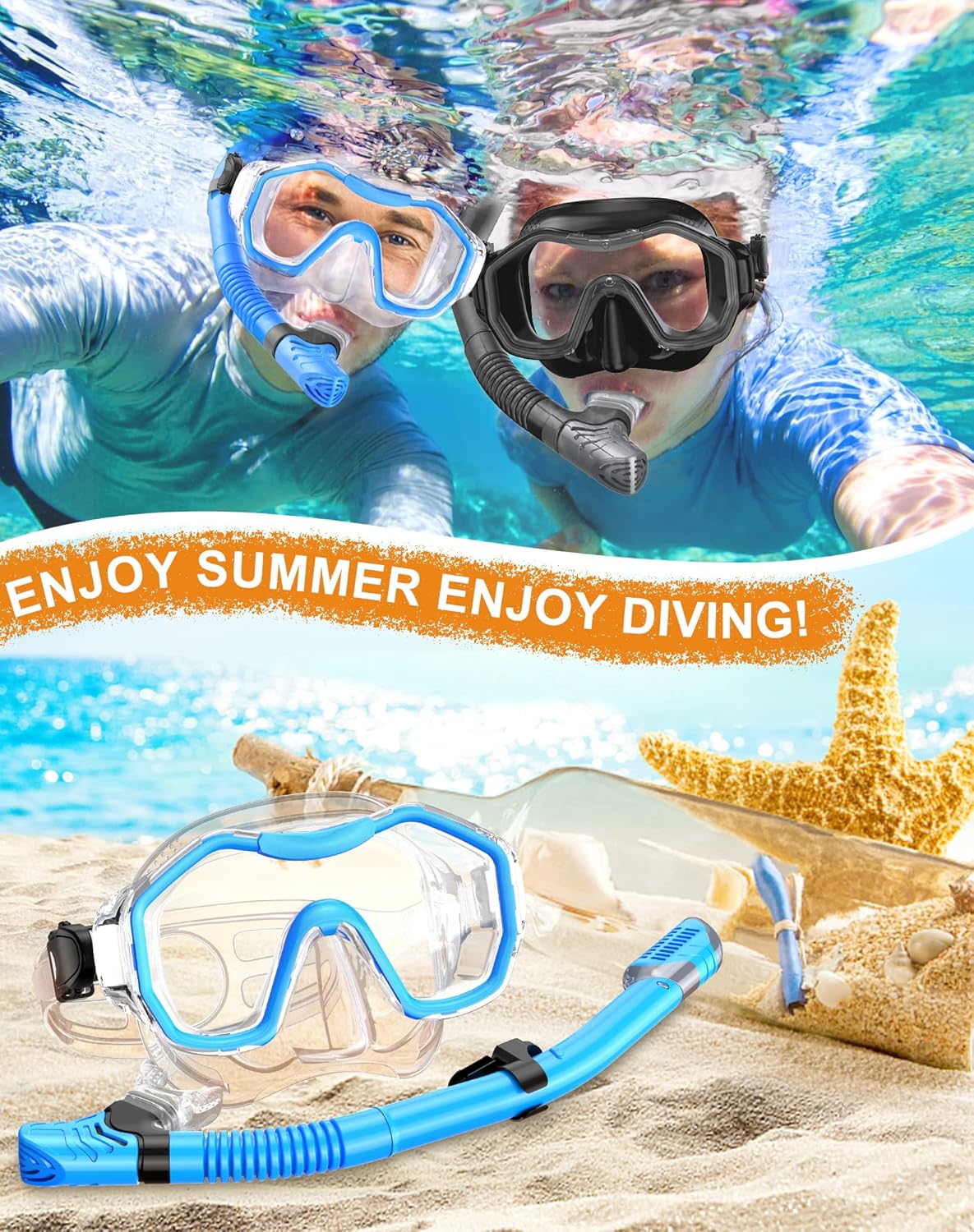 Snorkeling Gear for Adults, Dry-Top Snorkel Set, 180°Panoramic Wide View Diving Mask Breathing Freely Snorkel Mask for Snorkeling Scuba Diving Swimming Travel