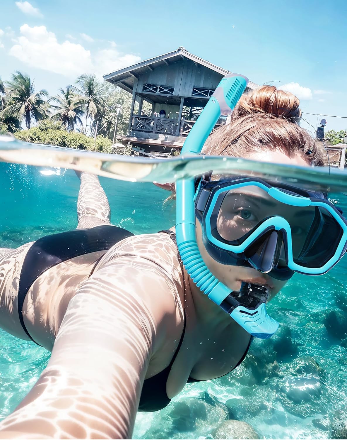 Snorkeling Gear for Adults, Dry-Top Snorkel Set, 180°Panoramic Wide View Diving Mask Breathing Freely Snorkel Mask for Snorkeling Scuba Diving Swimming Travel