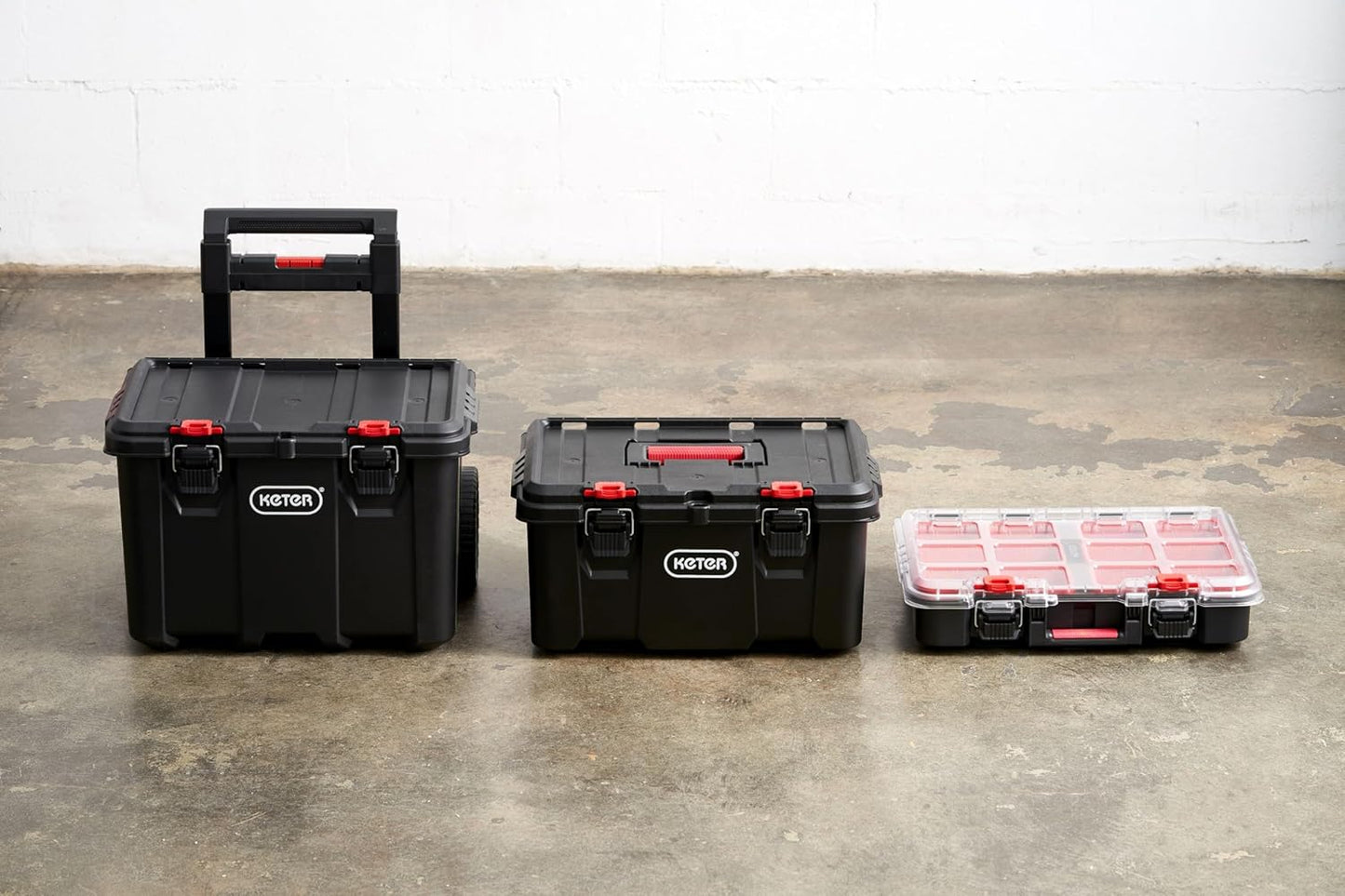 Modular Tools Organizer for Garage Storage and DIY, 3 Piece Resin Rolling Tool Box System for Small Parts