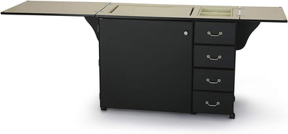 Sewing Cabinet for Sturdy Sewing, Cutting, Quilting, and Crafting with Storage and Airlift, Black Finish