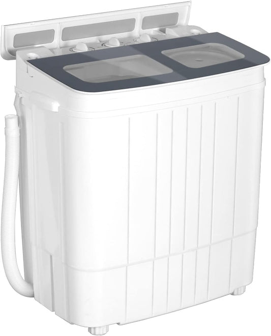 Portable Washing Machine - 14.5 lbs Mini Twin Tub Washer & Spin Dryer for Apartments, Dorms, RVs, Camping - Gray/Blue