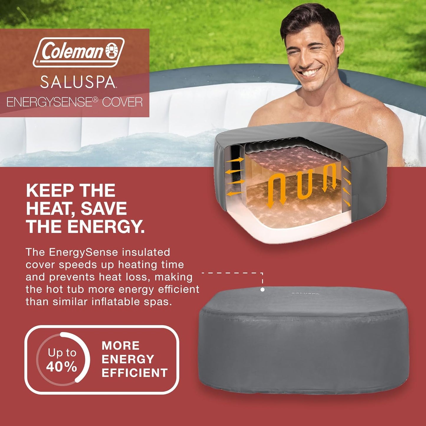 4 to 6 Person Inflatable Hot Tub Square Portable Outdoor Spa with 114 Soothing AirJets and Insulated Cover.