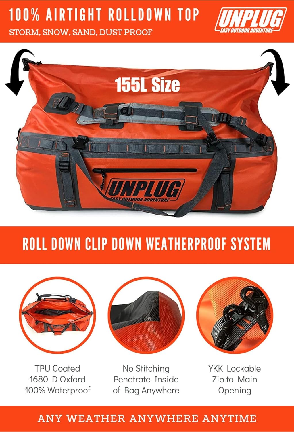 Ultimate Adventure Bag -1680D Heavy Duty Waterproof Travel Duffel Bags for Camping, Motorcycle Dry Bag, Waterproof Bags for Boating, Waterproof Duffle Backpack,Tactical Duffle Bag