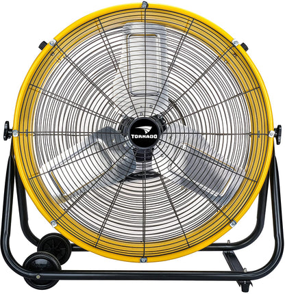 24 Inch Grade High Velocity Movement Heavy Duty Drum 3 Speed Air Circulator Fan 7800 CFM-Industrial, Commercial, Residential, and Greenhouse Use, Yellow