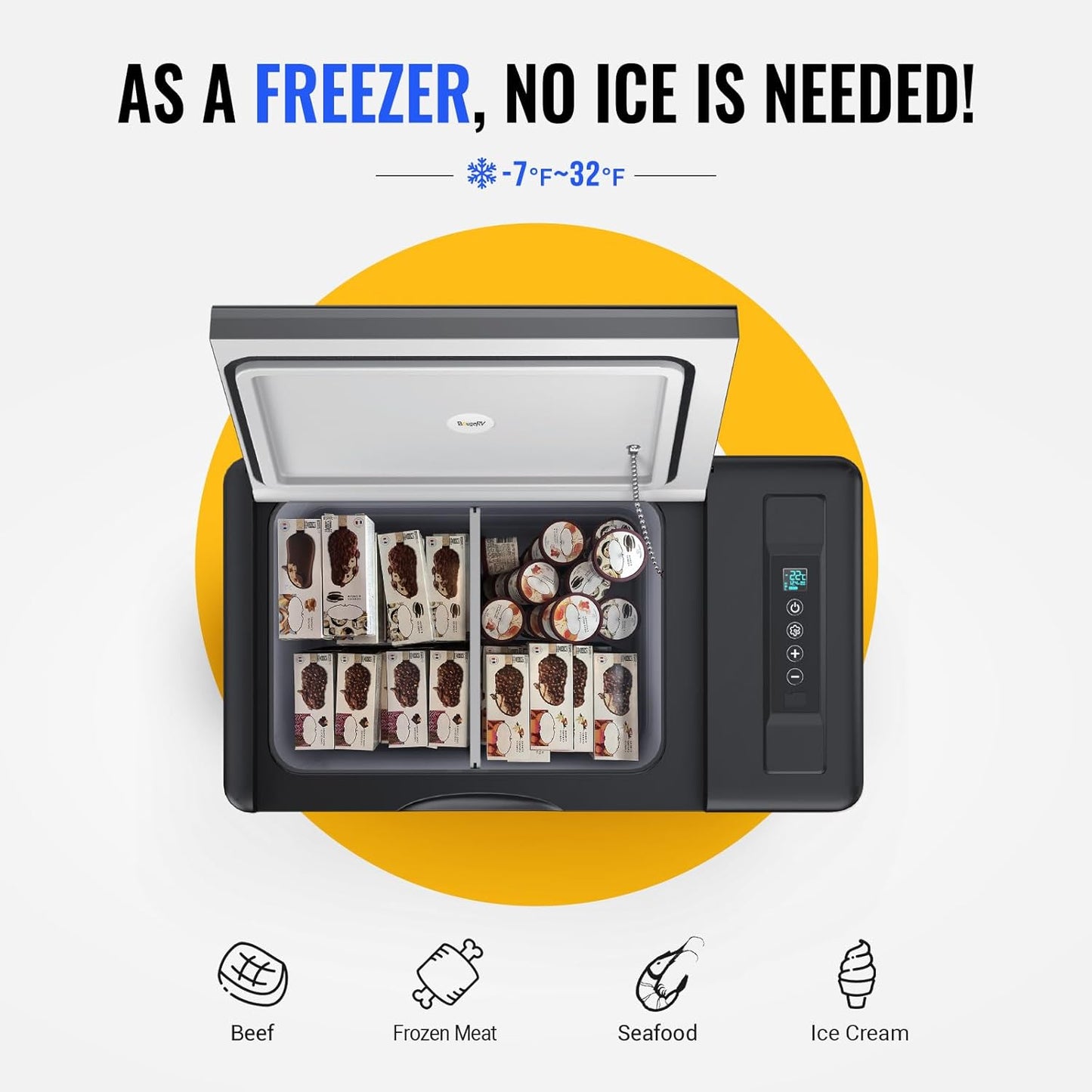 12 Volt Refrigerator 12V Car Fridge 23 Quart Portable Freezer Compressor Cooler 12/24V DC 110~240 Volt AC for Truck Van RV Camper SUV Travel Camping Road Trips Tailgating -7℉~50℉