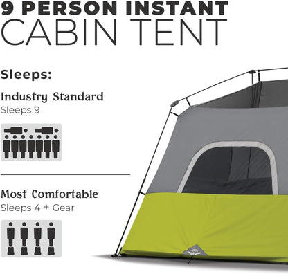 9 Person Instant Cabin Tent - 14' x 9', Green