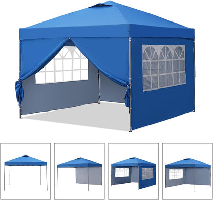 10x10 Pop Up Canopy Tent, Outdoor Canopy Tent, Patio Tent,Commercial Instant Gazebos,4 Sidewalls, Portable Shelter Canopies, with 4 sandbags, Blue.