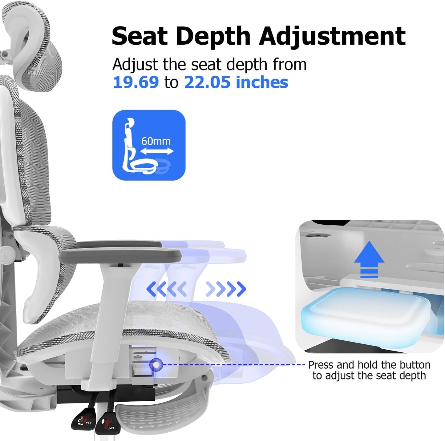 3D Ergonomic Office Chair – High Back Mesh Desk Chair with 3D Adjustable Armrests, Wheels, for Home and Office.