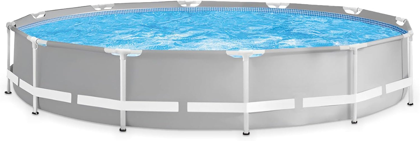 Above Ground Swimming Pool, 12' x 30", Prism Frame, Gray - Large Backyard Outdoor Round Summer Pool for Family, Easy Set Up, 24-Inch Deep Water