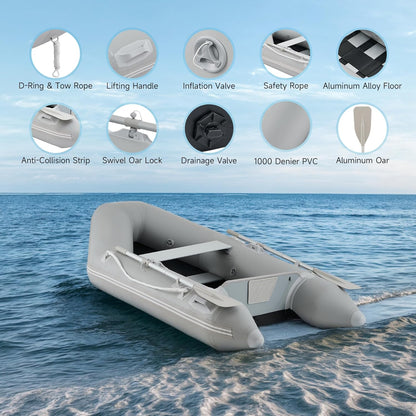 7.5ft Inflatable Dinghy Boat, 2 Person 660lb Transom Sport Tender Boat with Pump Aluminum Oars Floor, Heavy Duty Inflatable Raft Kayak for Adults