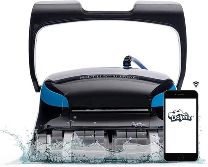 Wi-Fi Automatic Robotic Pool Vacuum Cleaner, Always Cleaning, Never Charging, with Wall Climbing Scrubber Brush, Ideal for In-Ground Pools up to 50 FT in Length