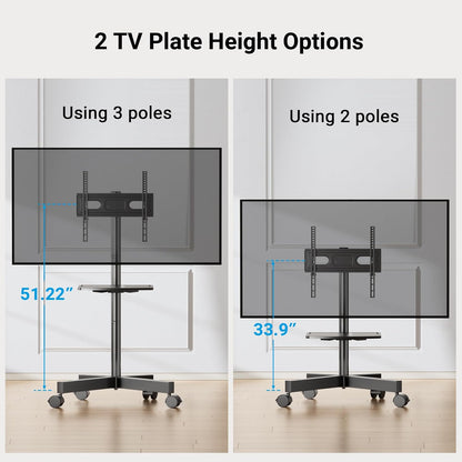 Mobile TV Stand for 23-60 Inch LCD LED Flat/Curved Panel Screen TVs, Tilt TV Cart Holds up to 88Lbs Portable Stand with Laptop Shelf Rolling Floor Max VESA 400x400mm (PSTVMC06)