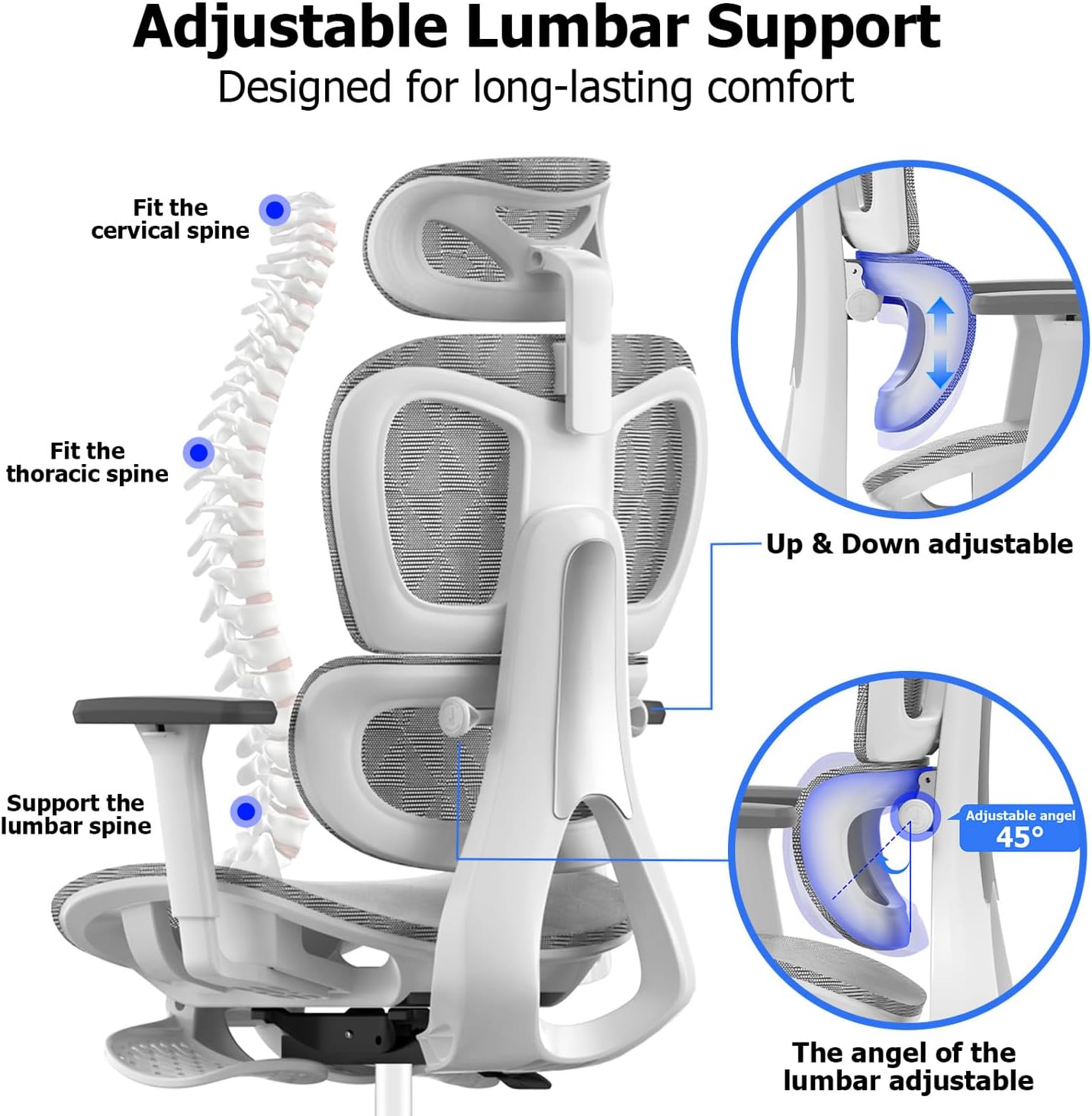3D Ergonomic Office Chair – High Back Mesh Desk Chair with 3D Adjustable Armrests, Wheels, for Home and Office.