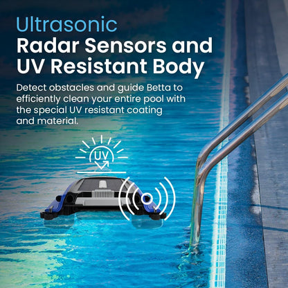 Solar Powered Automatic Robotic Pool Surface Skimmer Cleaner with 30-Hour Continuous Cleaning Battery Power and Re-Engineered Twin Salt Chlorine Tolerant Motors (Blue)