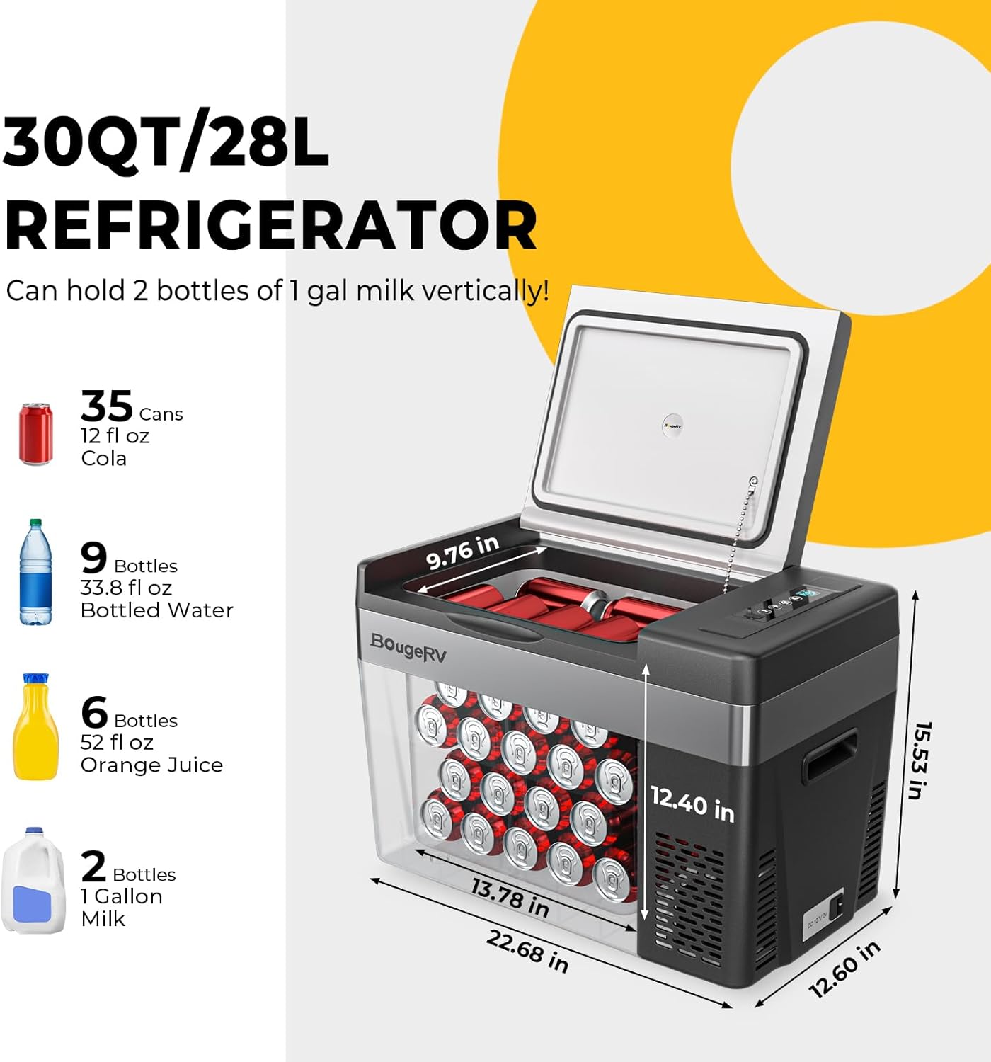 12 Volt Refrigerator 12V Car Fridge 23 Quart Portable Freezer Compressor Cooler 12/24V DC 110~240 Volt AC for Truck Van RV Camper SUV Travel Camping Road Trips Tailgating -7℉~50℉