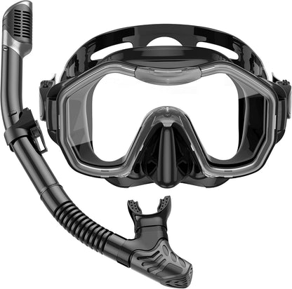 Snorkeling Gear for Adults, Dry-Top Snorkel Set, 180°Panoramic Wide View Diving Mask Breathing Freely Snorkel Mask for Snorkeling Scuba Diving Swimming Travel