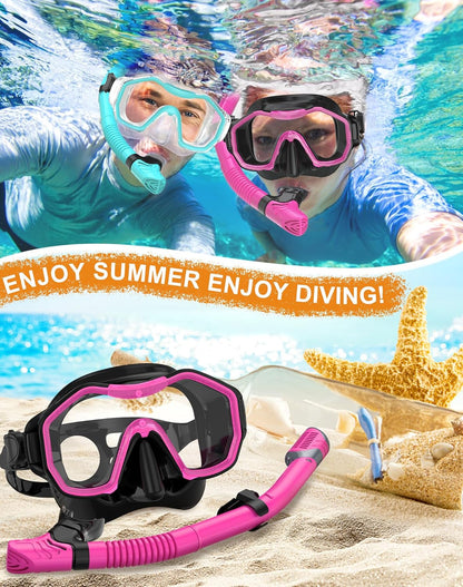 Snorkeling Gear for Adults, Dry-Top Snorkel Set, 180°Panoramic Wide View Diving Mask Breathing Freely Snorkel Mask for Snorkeling Scuba Diving Swimming Travel