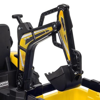 3-in-1 Ride-On Tractor, 24V Electric, Excavator & Bulldozer, Remote Control, LED, Music, USB/Bluetooth max 66 lbs – Bright-yellow