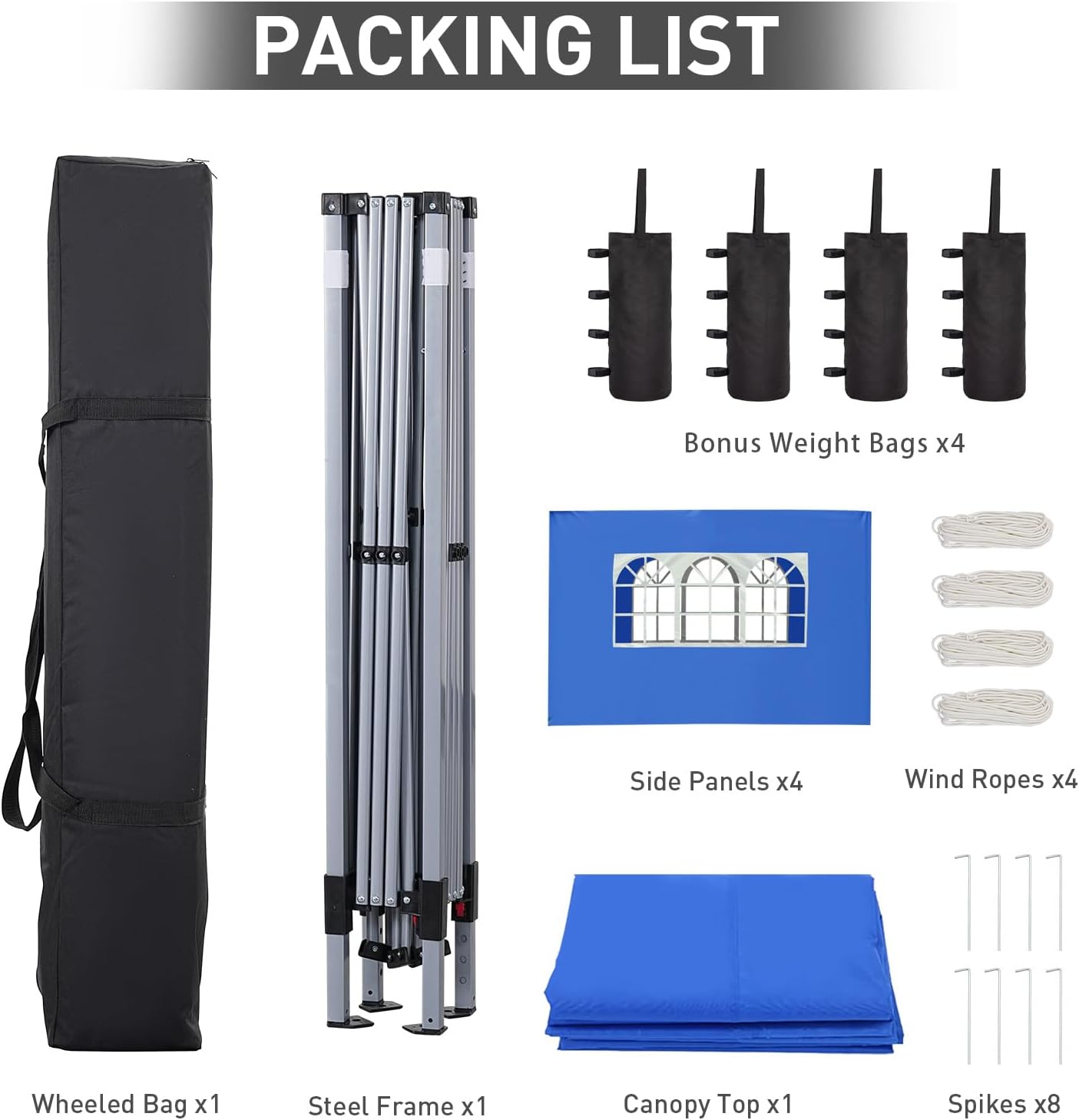 10x10 Pop Up Canopy Tent, Outdoor Canopy Tent, Patio Tent,Commercial Instant Gazebos,4 Sidewalls, Portable Shelter Canopies, with 4 sandbags, Blue.