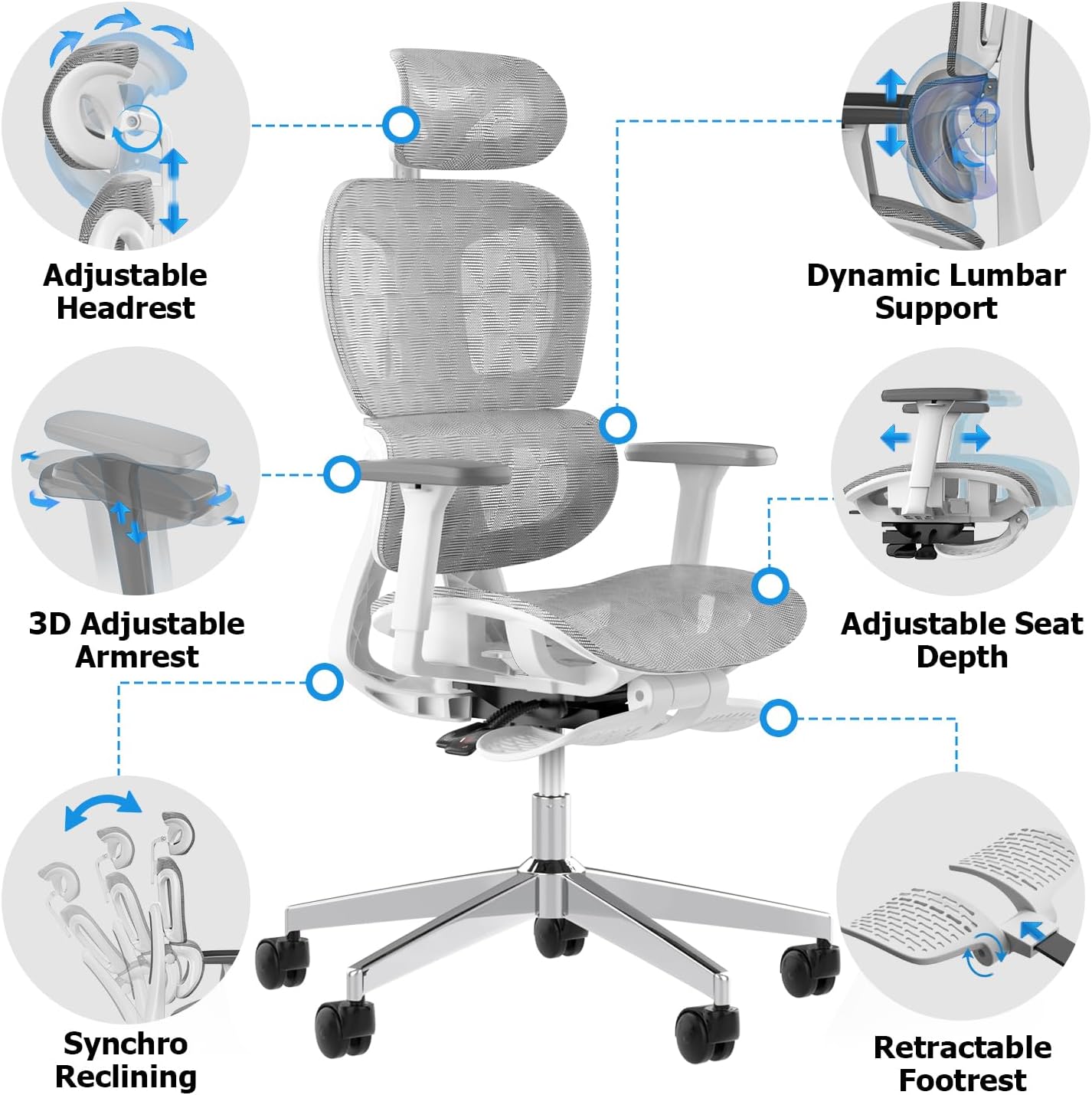 3D Ergonomic Office Chair – High Back Mesh Desk Chair with 3D Adjustable Armrests, Wheels, for Home and Office.